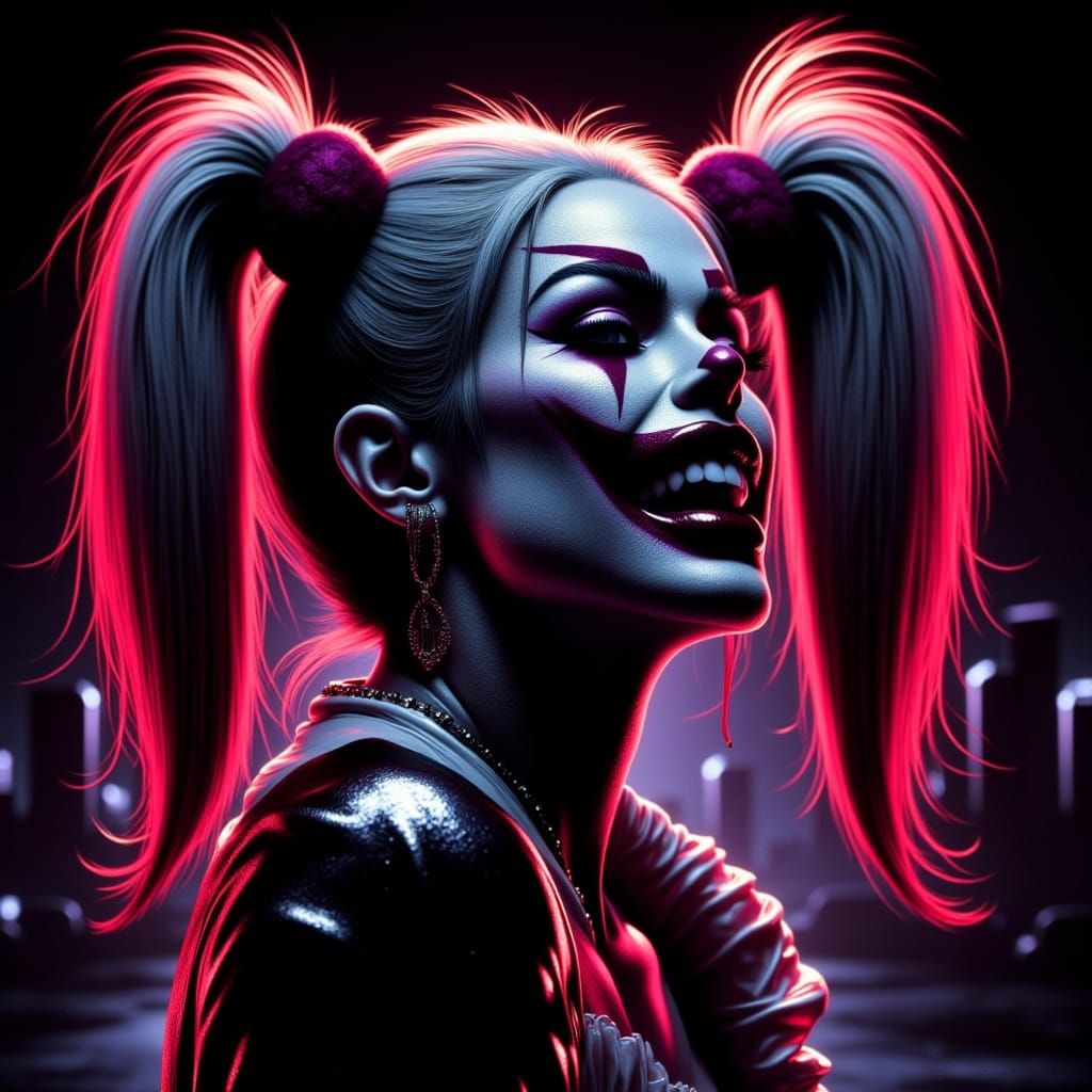 Harley Quinn Portrait in Horror Gothic Sci-Fi Style