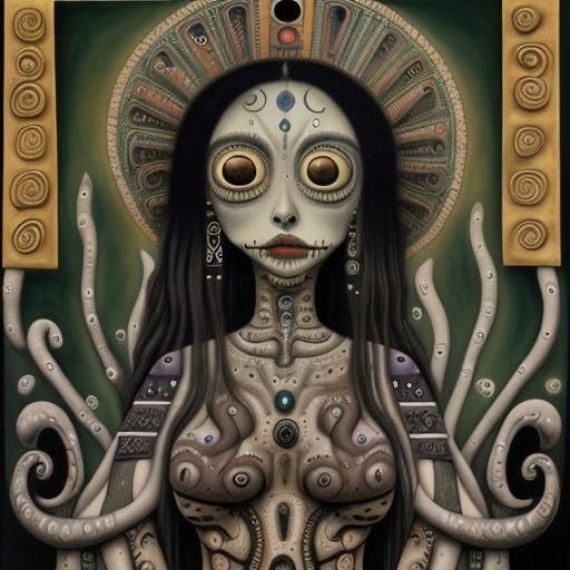 Surreal Aztec Eldritch Fusion in Oil on Canvas