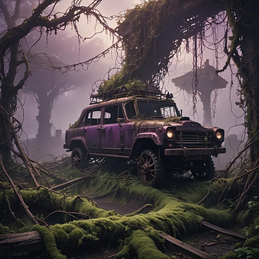 Eerie Abandoned Theme Park with Ghostly Apparitions