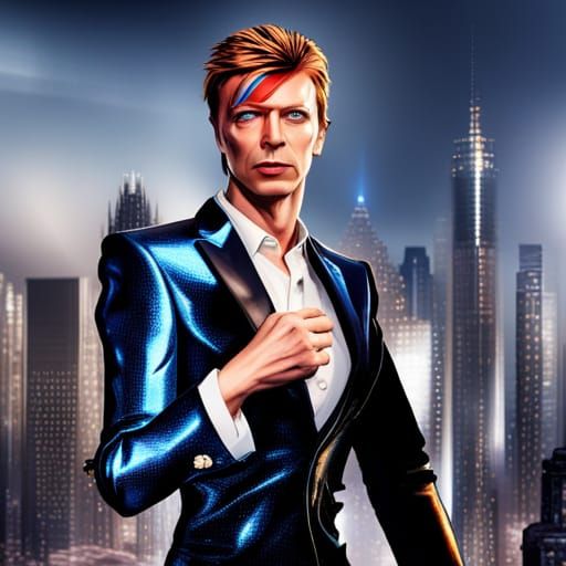 Robot David Bowie in Enamel Colored Cyberpunk Portrait