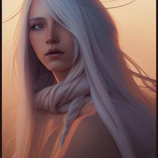 White-Haired Girl Portrait in Hyperdetailed Style