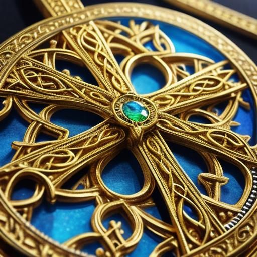 Intricate Celtic cross encrusted with precious colorful jewe...