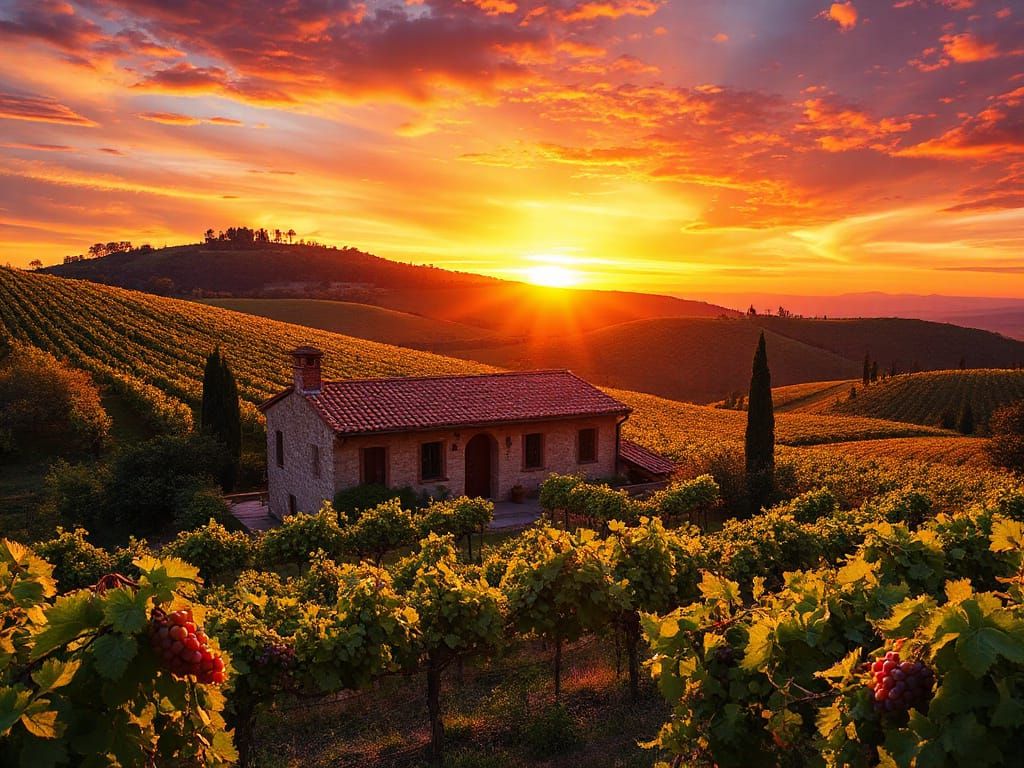 Tuscan Villa at Sunset in Vibrant Colors