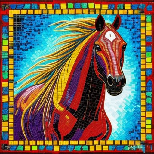 Colorful Horse Mosaic in Comic Book Style