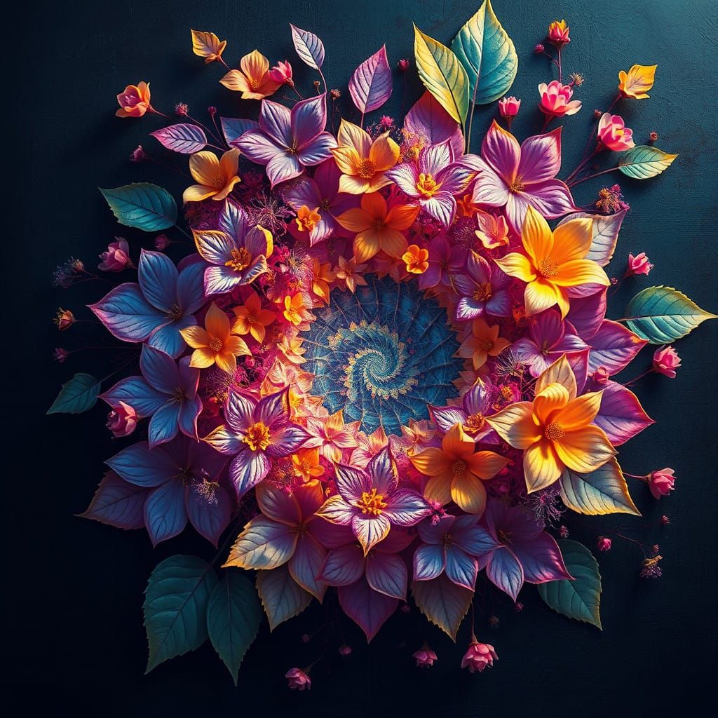 Mesmerizing Iridescent Floral Explosion in Cyberpunk Style