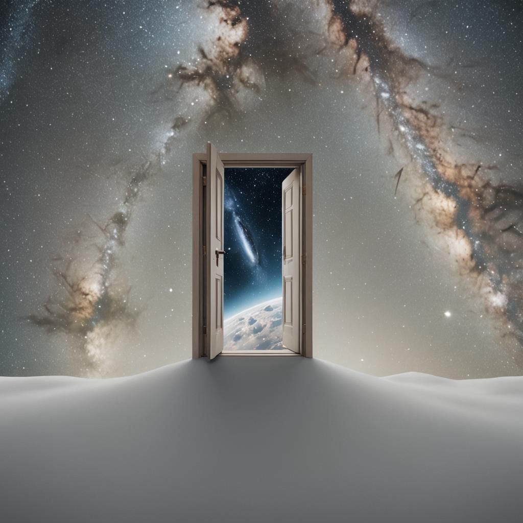 Doorway Floating Through Space: Surreal AI Art