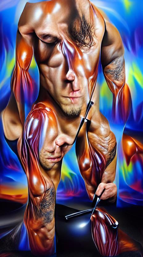 Hyperrealistic Airbrush Painting of a Muscular Man