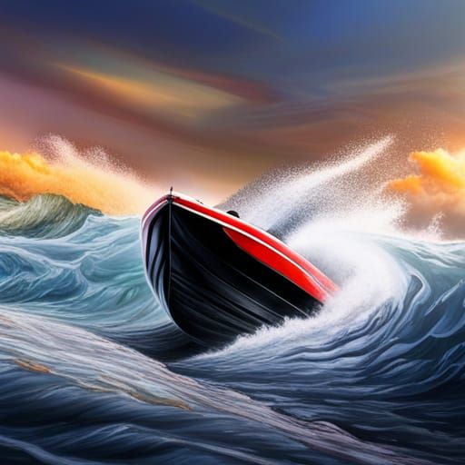 Intense Speedboat Race in Splash Art Style