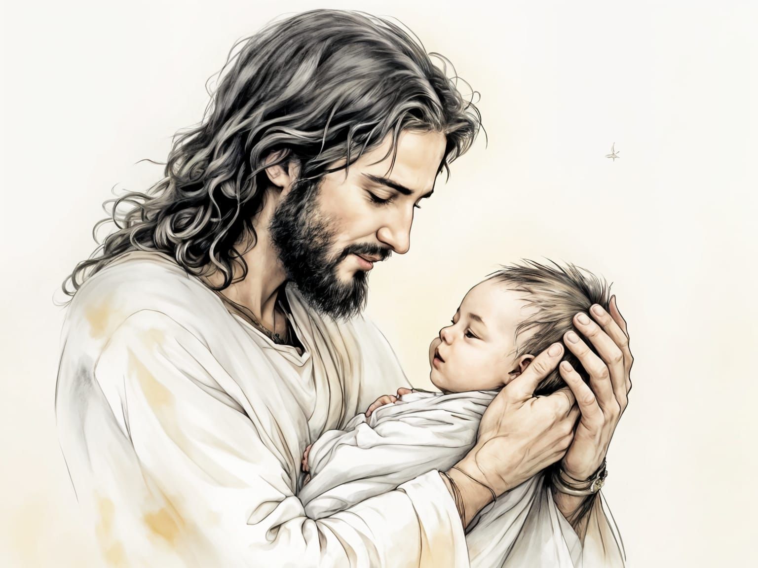 Baby Jesus in Arms Ink Drawing