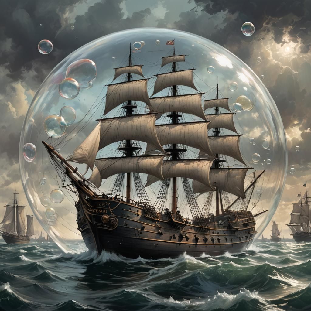 Sinister Sailing Ship Encased in a Bubble