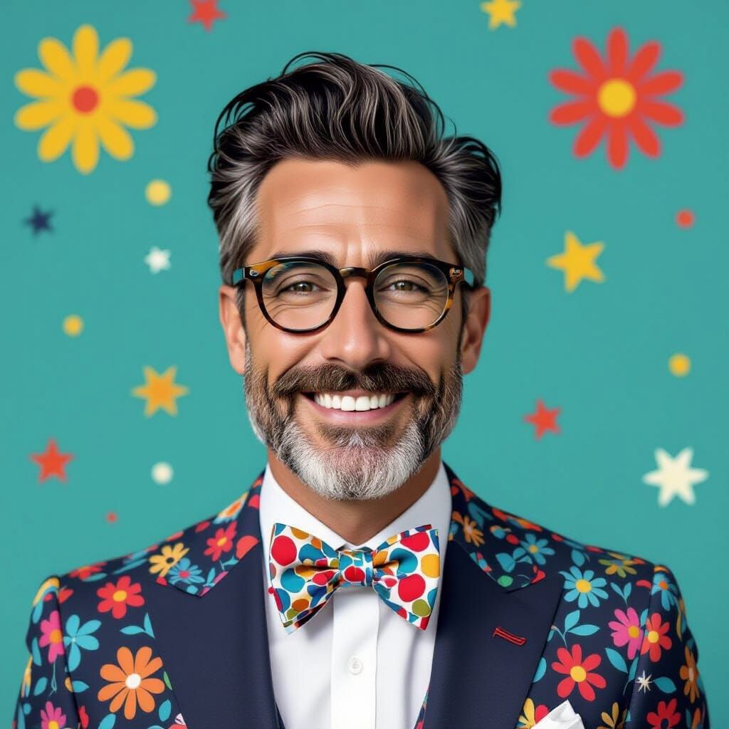 Man in Patterned Bow Tie with Vintage Flair