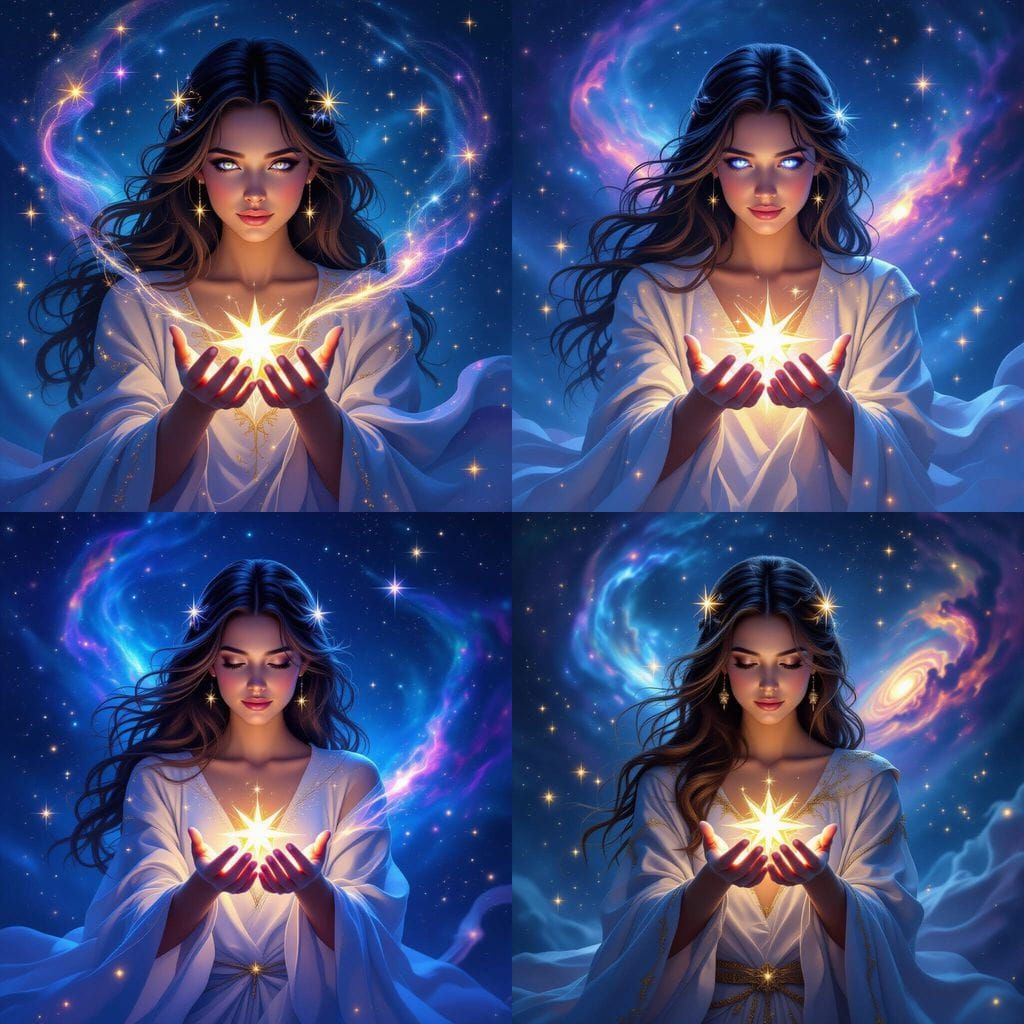 Starkeeper Holding Stars Amidst Swirling Galaxies