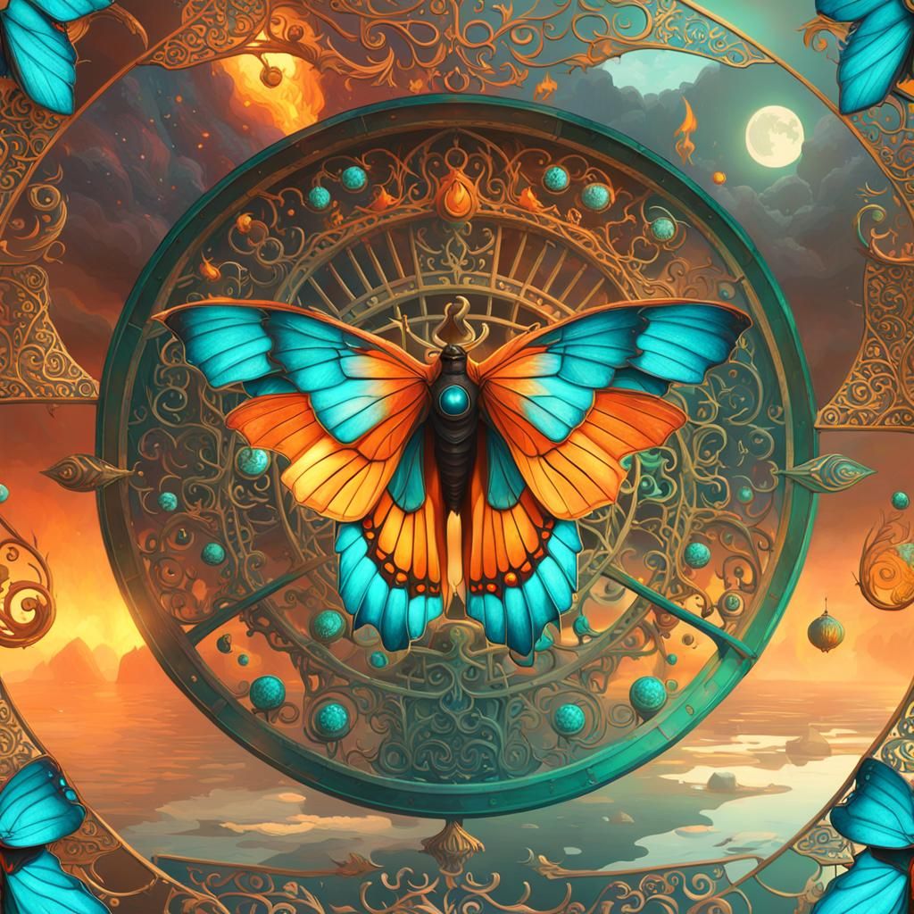 Moth with Wings of the Four Seasons in Fiery Bloom