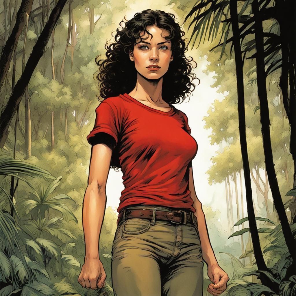Woman in Jungle: Comic Book Style Portrait