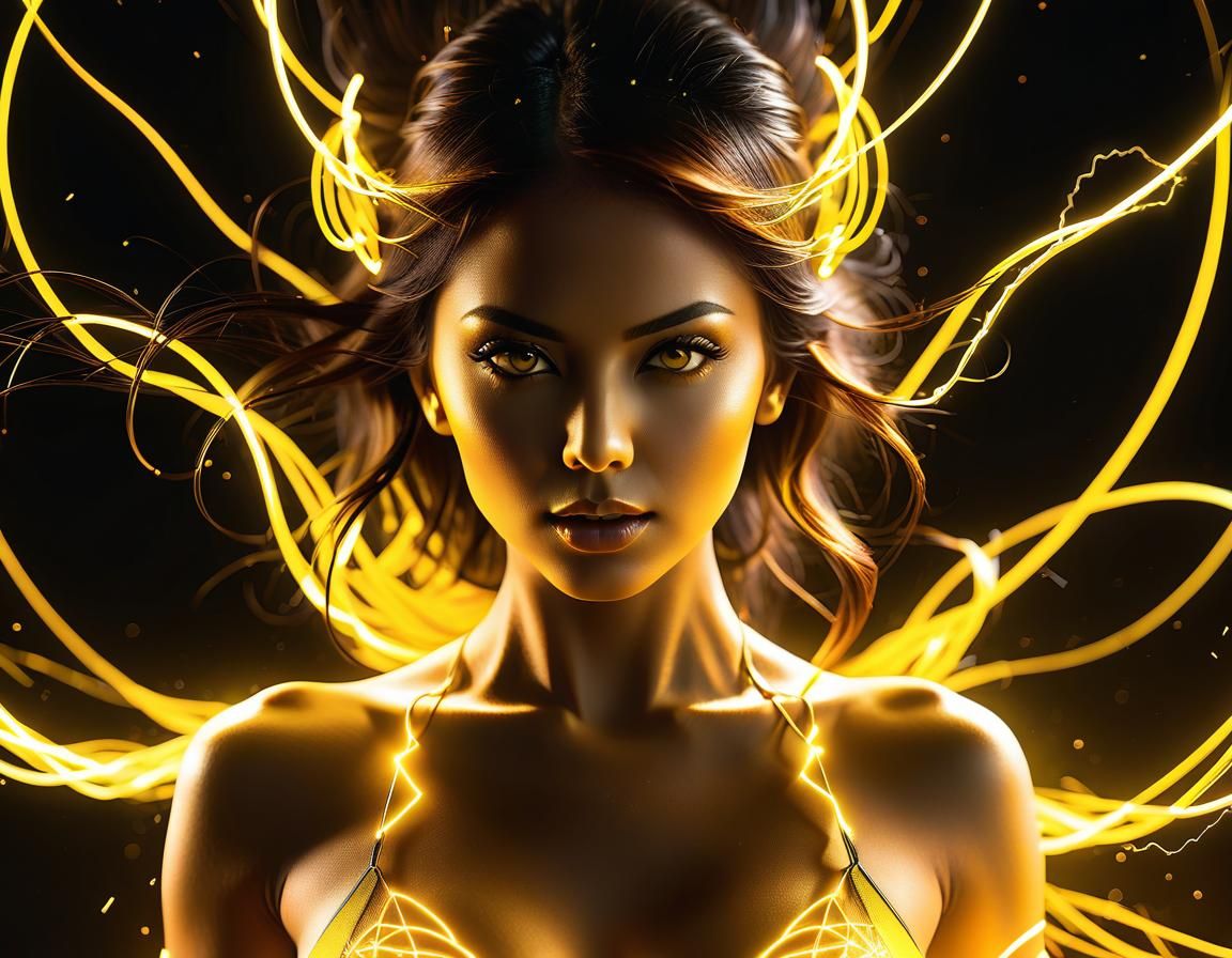 Electric Aura: Double Exposure Woman in Cinematic Art