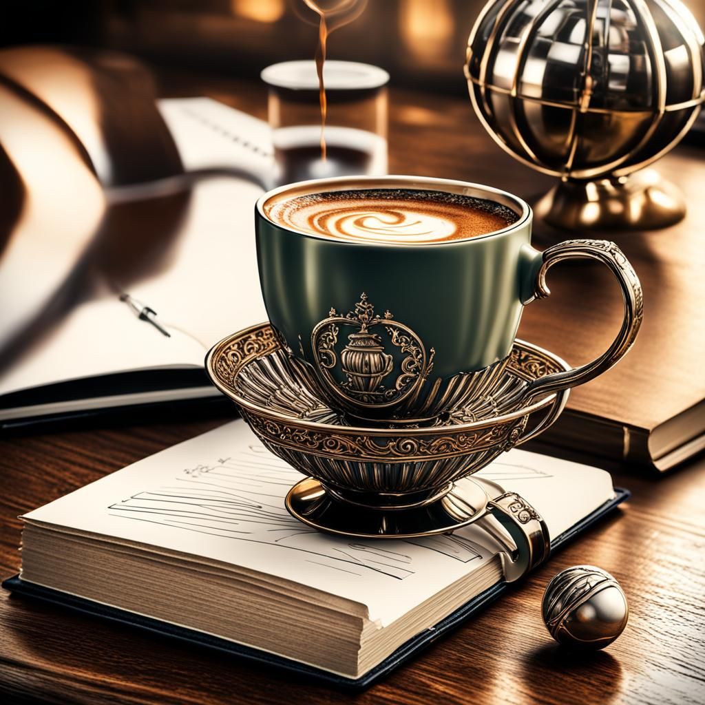 Elegant Coffee Cup Reflected in Crystal Ball