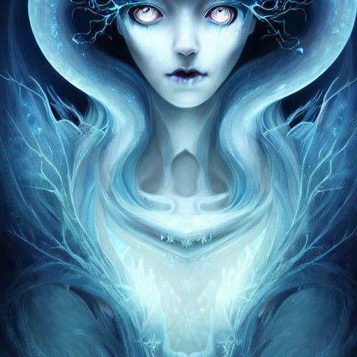 Icy Banshee Conjuring Spell: Lovecraftian Oil Painting
