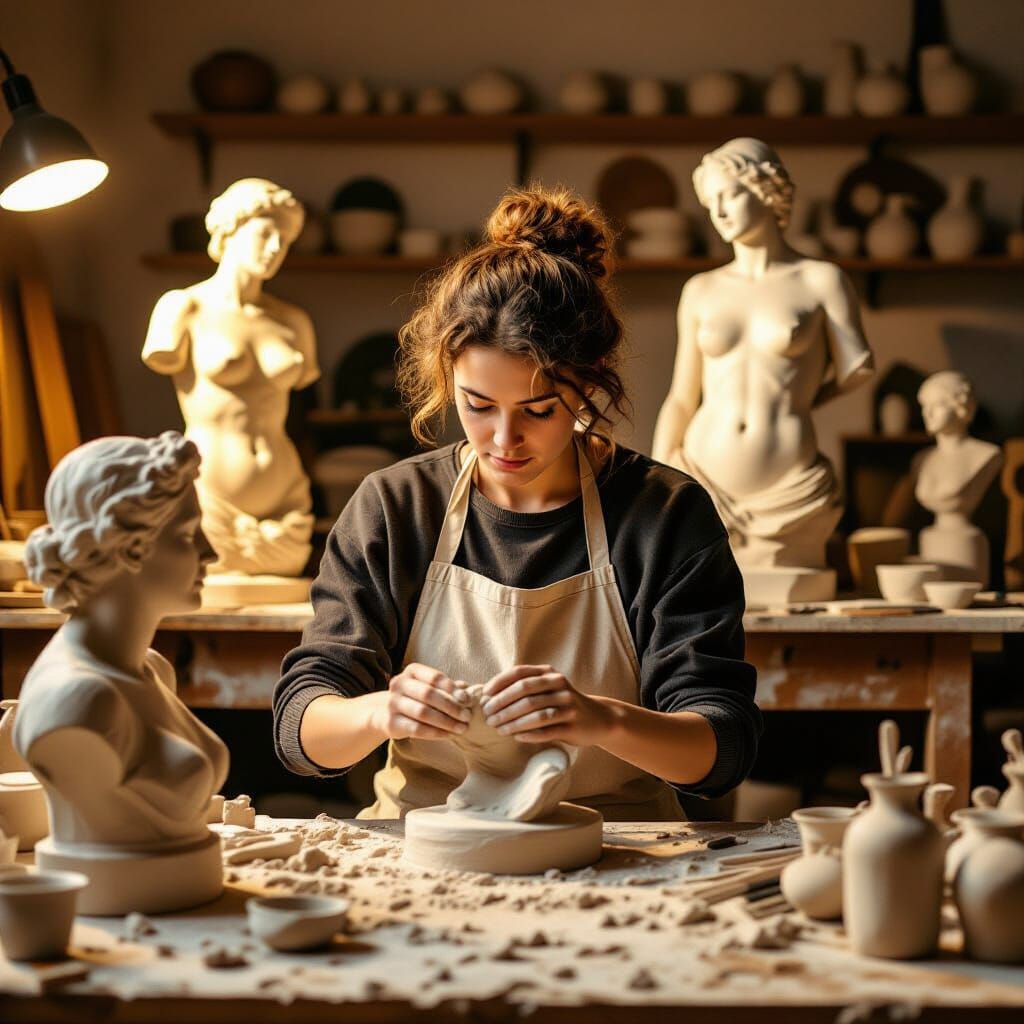 Sculptor in Studio: Classical Sculpture Art