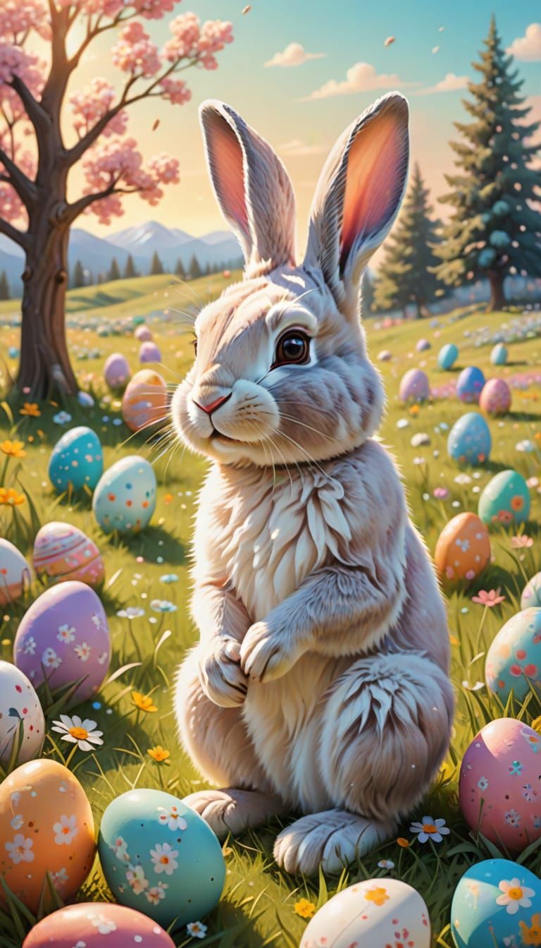 Whimsical Easter Bunny in a Colorful Meadow