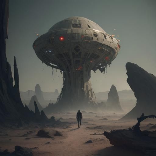 Aliens Emerge from Crashed UFO in Desert