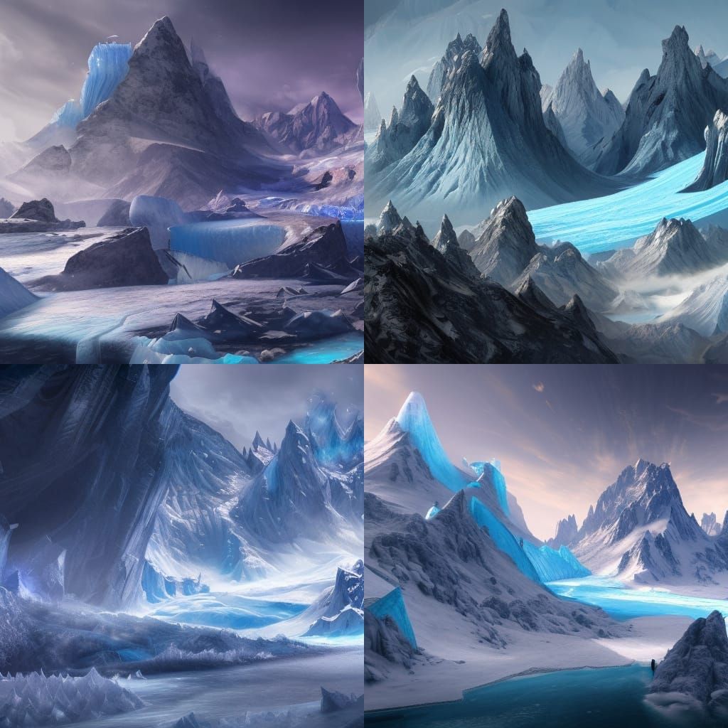 Glacier Kingdom in Mountains: Detailed Matte Painting