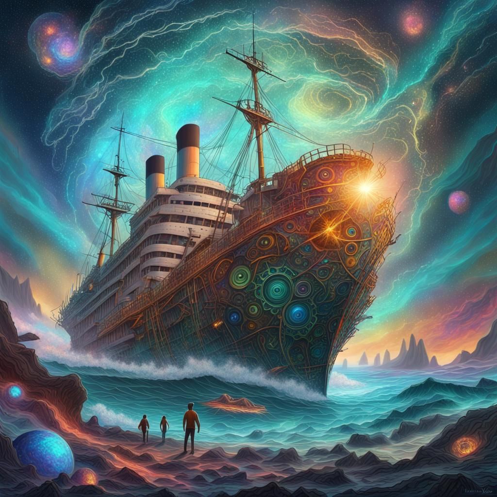 Cosmic Shipwreck: Holographic Astral Illustration