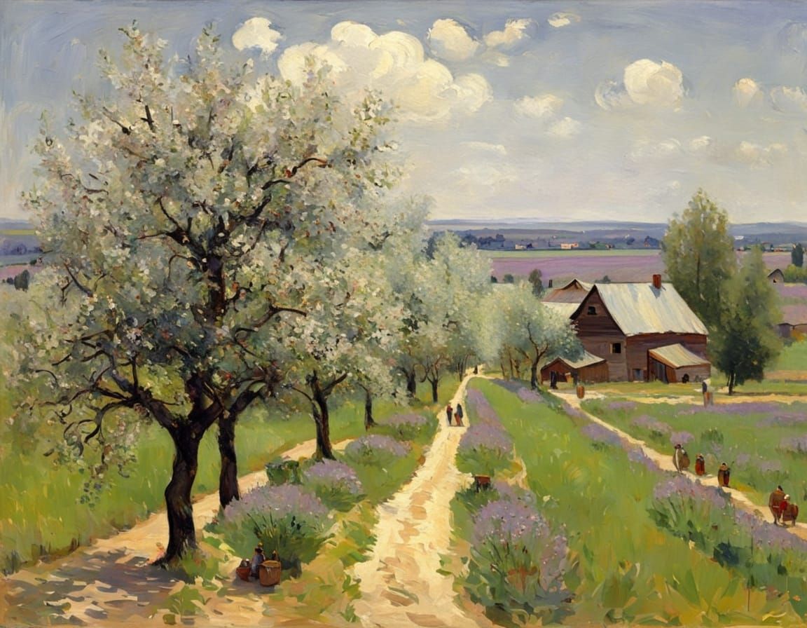 Orchard Harvest in Oil Painting Style