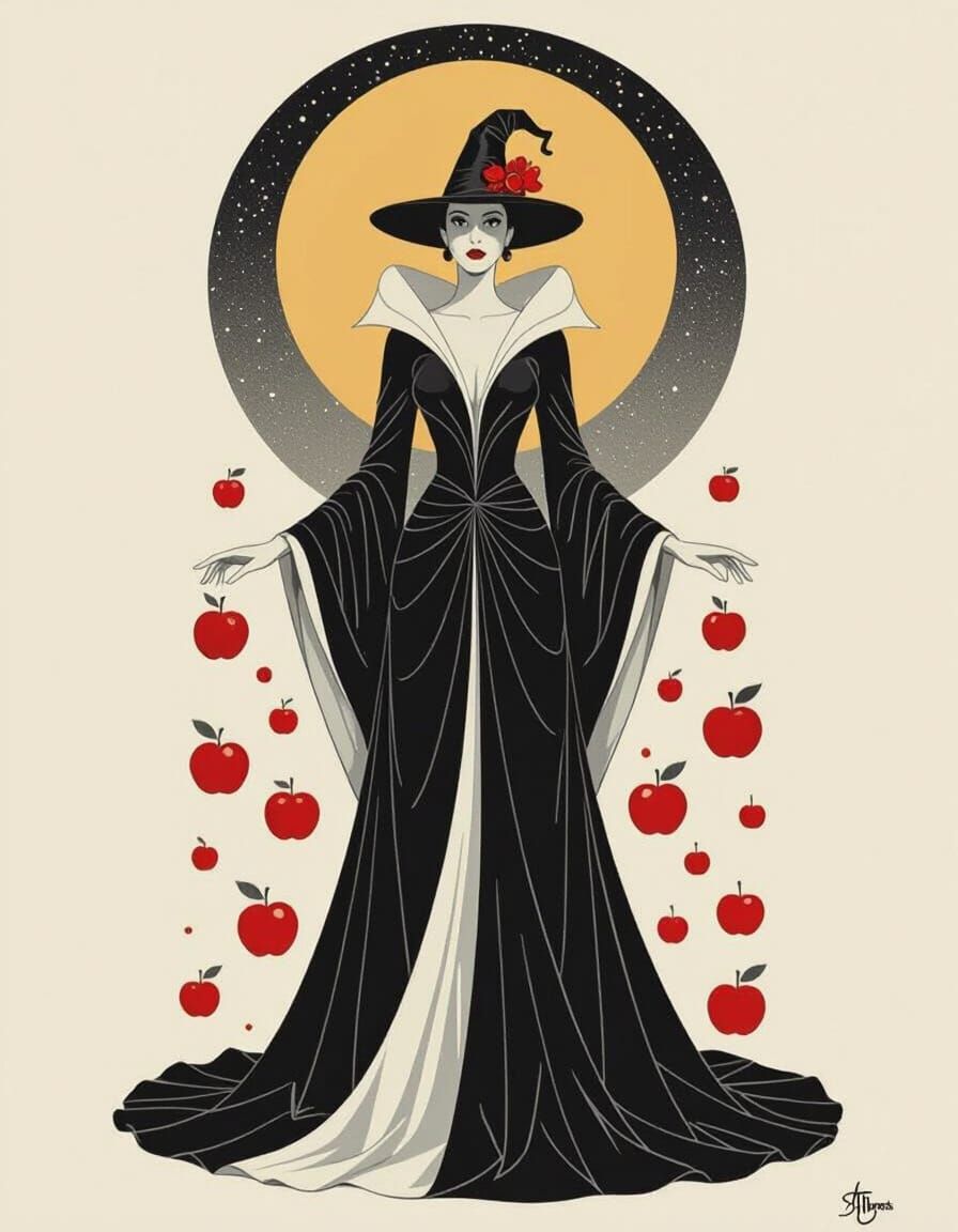 Surreal Sorceress with Apples in Dreamlike Style