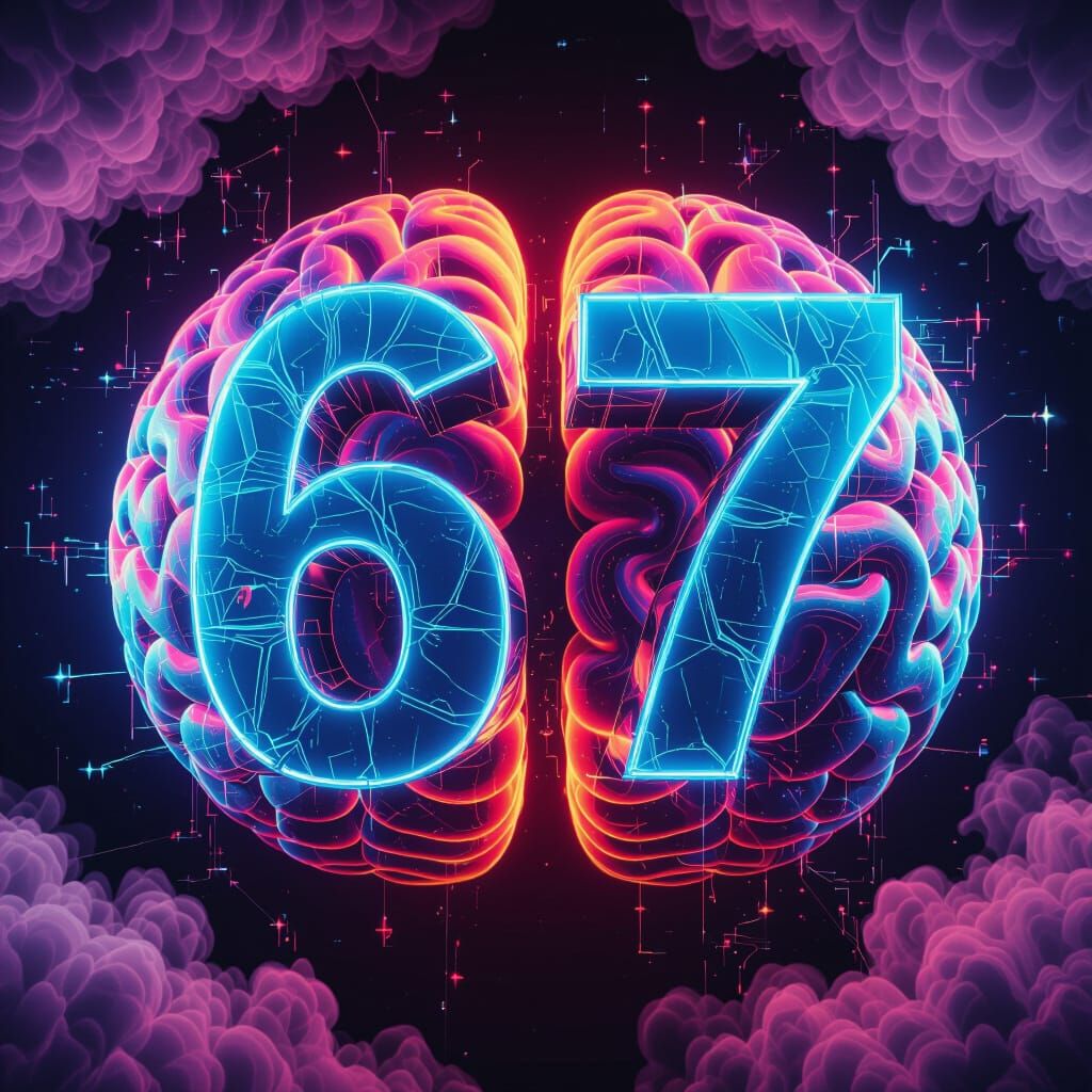 Surreal Digital Art of Numbers Over Abstract Brain Structure...