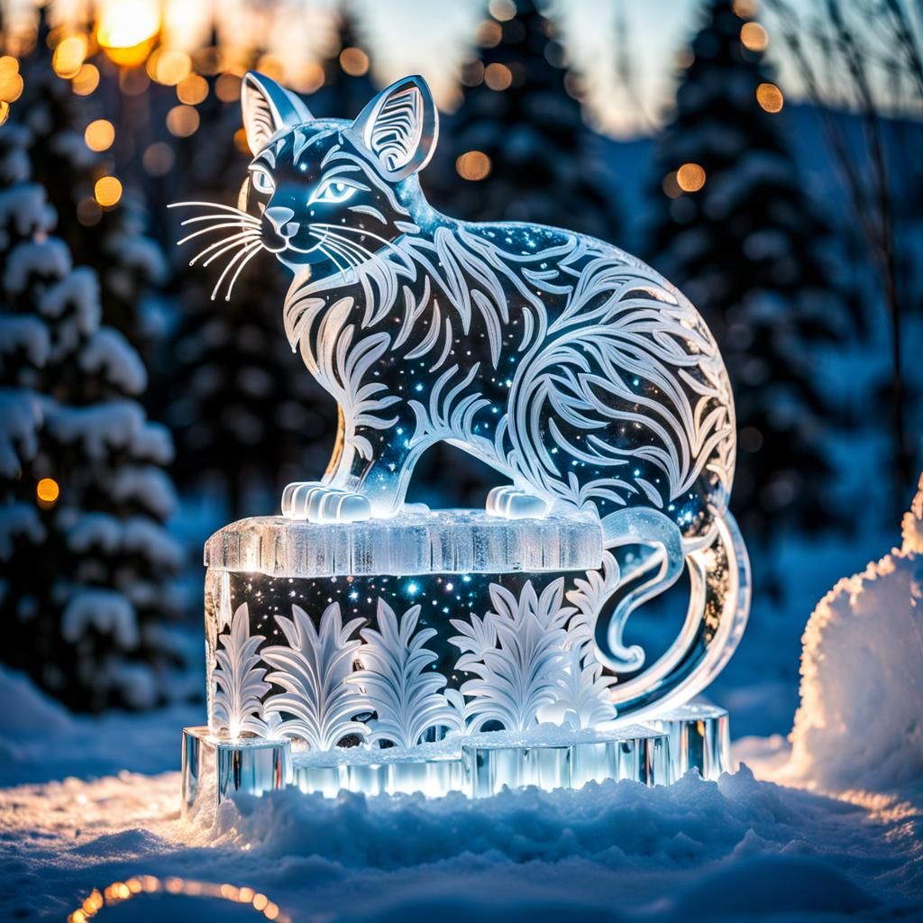 Mouse Carving Ice Sculpture of Cat