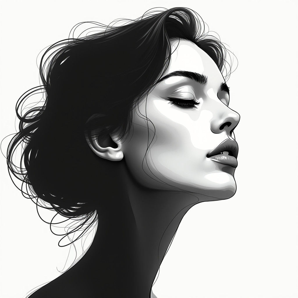 Abstract Woman in Black and White, Cubist Style