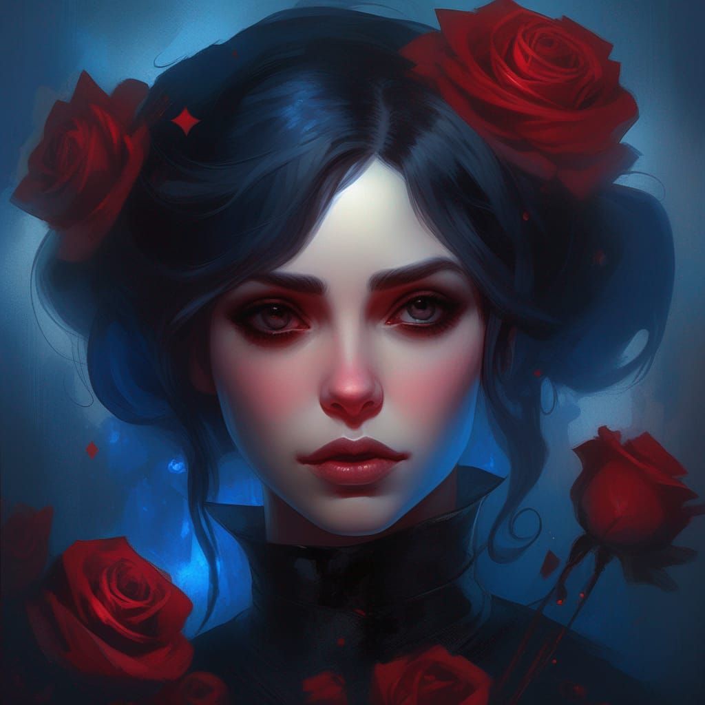 Victorian Gothic Portrait of Sad Woman with Roses