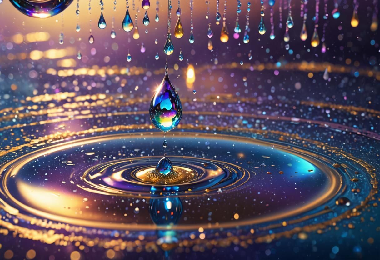 Rainbow Waterdrop in Shimmering Fantasy Concept Art