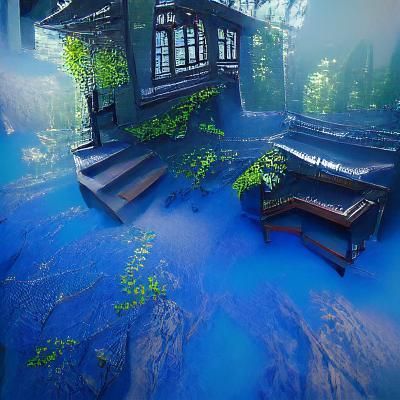Mansion in Woods with Blue Porch: Fantasy Art