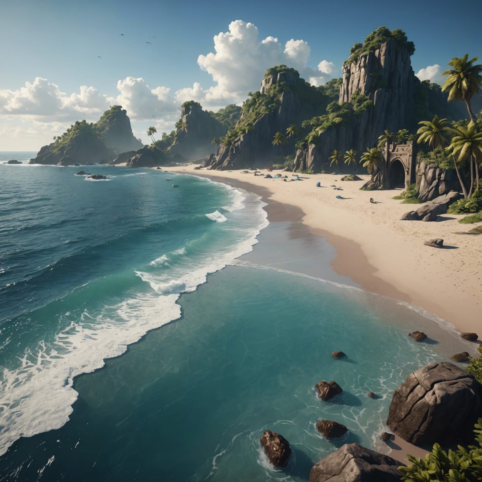Detailed Beach Scene in Fantasy Concept Art