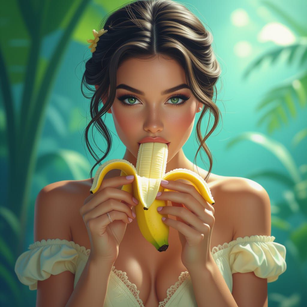 Actress Eating Banana: Detailed Matte Painting