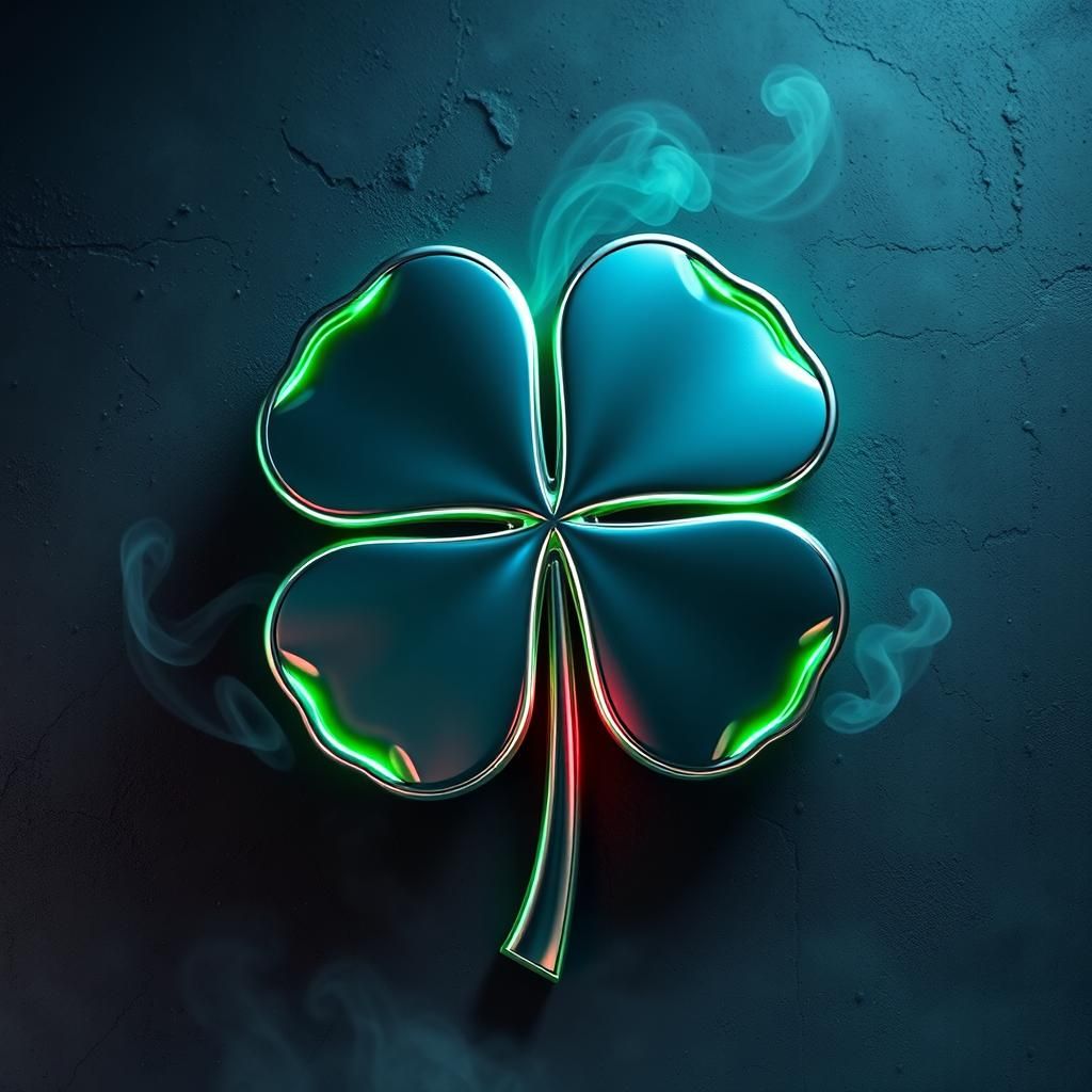 Neon Metal Clover Against Dark Grunge Texture