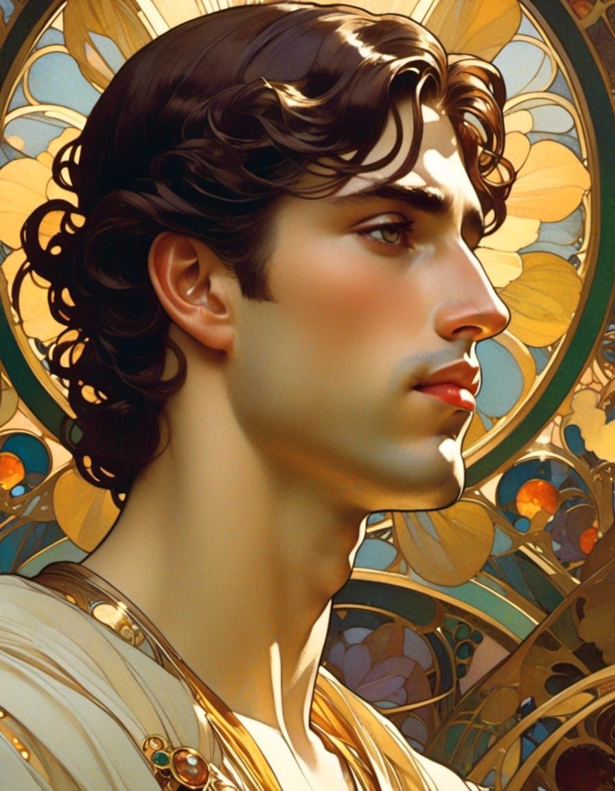Detailed Portrait in Art Nouveau Style