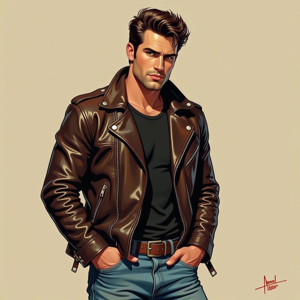 Confident Greaser in 50s Noir Rockabilly Style