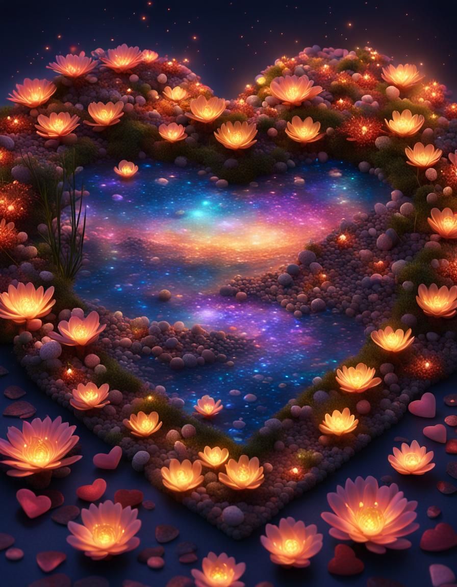 Heart Adornment with Lights and Lithops Flowers
