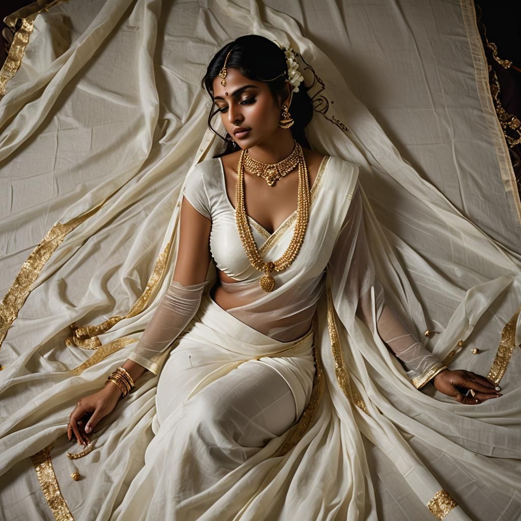 Dusky Indian Woman in Saree with Dramatic Lighting