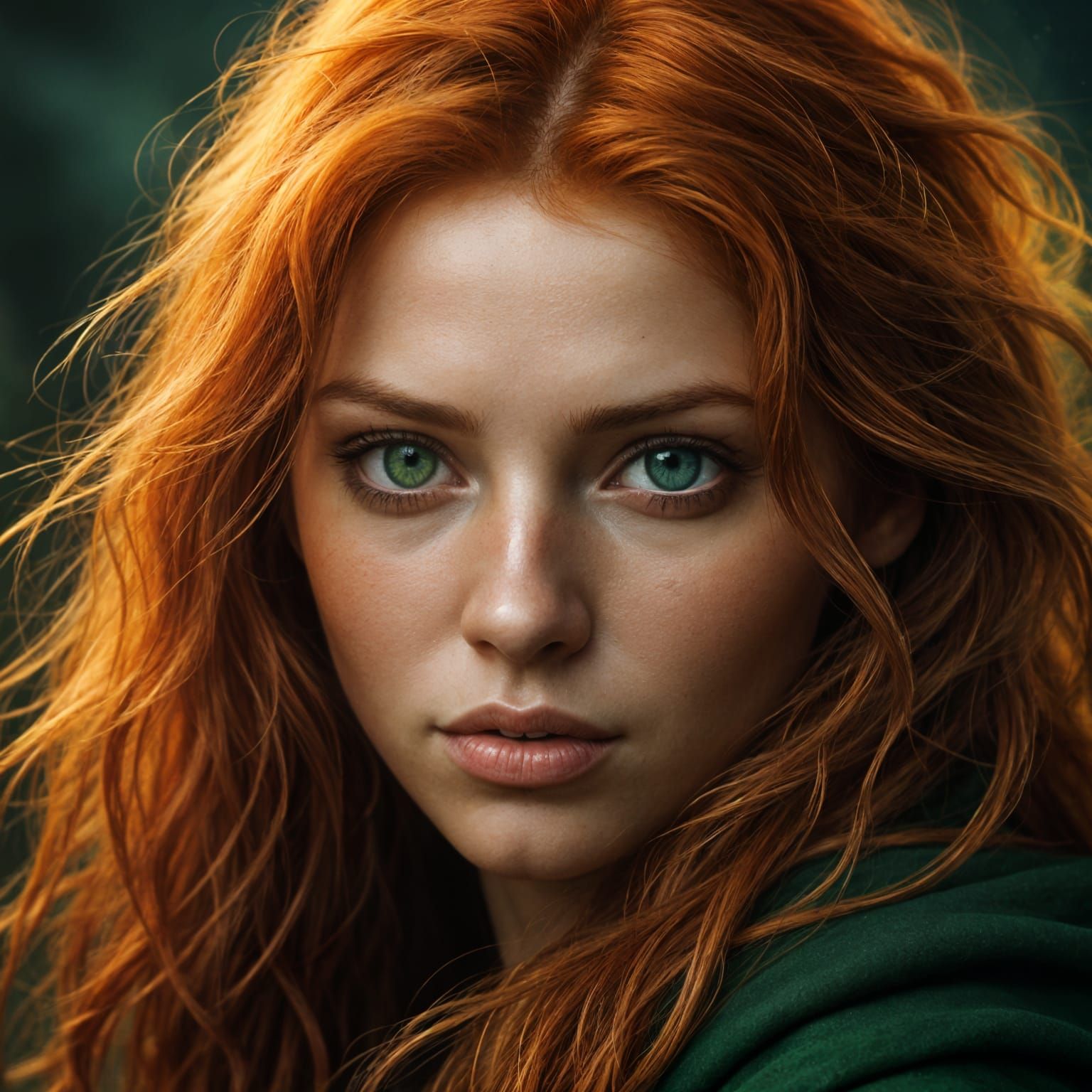Mystical Ginger-Haired Woman with Green Eyes