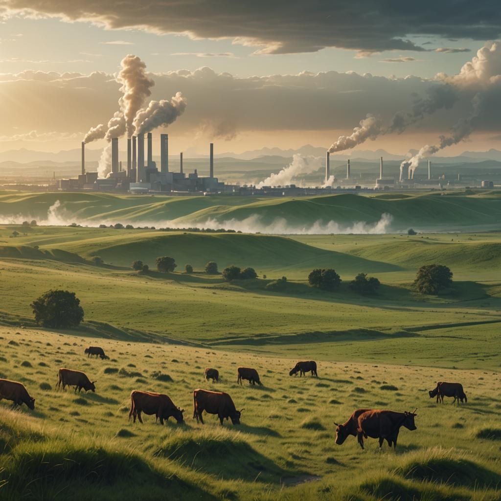 Panoramic Landscape with Nuclear Power Plant in Digital Art