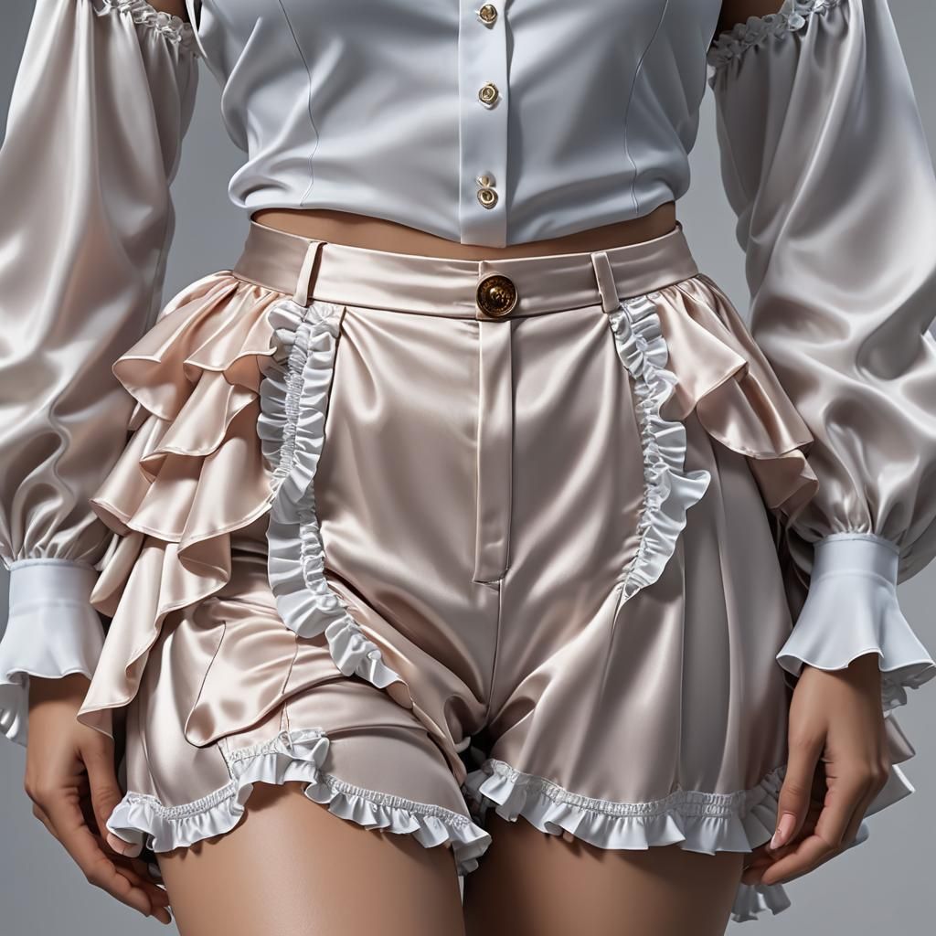 Satin Thong Panty Emulating a Dress Shirt in 3D Anime Style