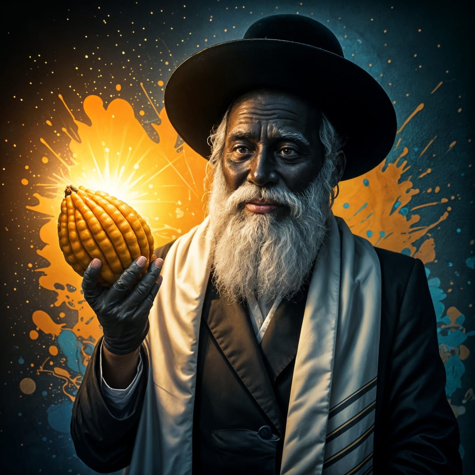 Illuminated Etrog: Ultra-Orthodox Jew in Graffiti Art Style