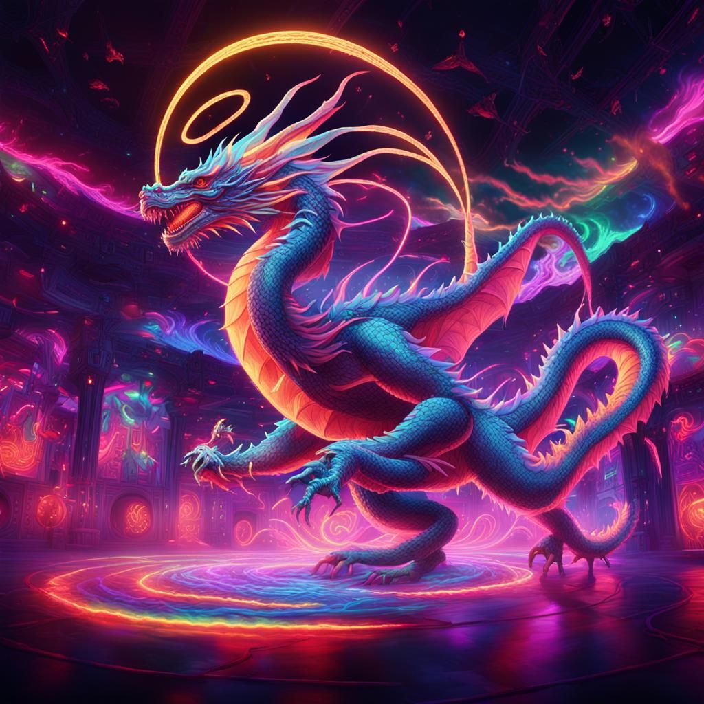 Neon Dragon Rave: A Psychedelic Digital Art Piece