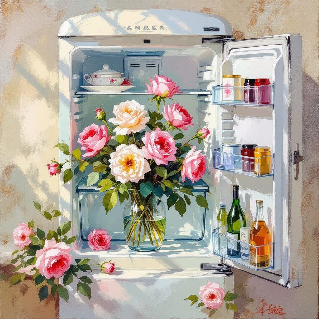Roses Bloom in Refrigerator: Impressionistic Botanical Art