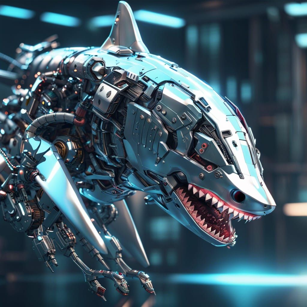Futuristic Cyborg Shark with Glitch Effect