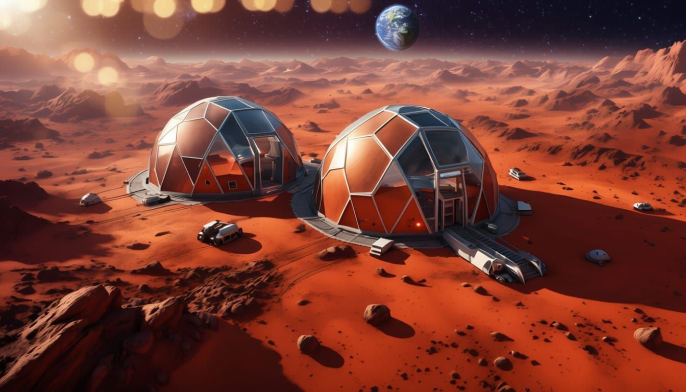 Mars Colonization Bio-Domes with Earth in Cosmic View