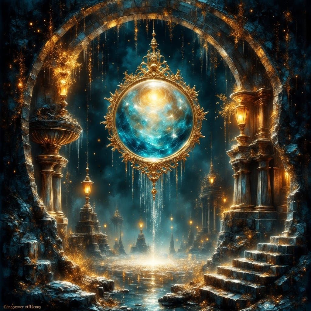 Loomstone: Glowing Artifact in Ethereal Mystical Alcove